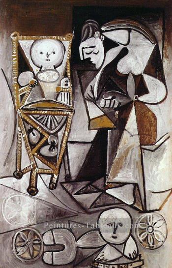 Femme qui dessine entouree ses enfants 1950 cubiste Pablo Picasso Peintures à l'huile
